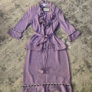 St.John Purple Ruffle Jacket/Skirt Set